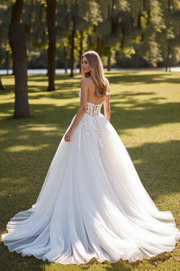 A Line Sweetheart Appliqued Ivory Wedding Dress With Slit
